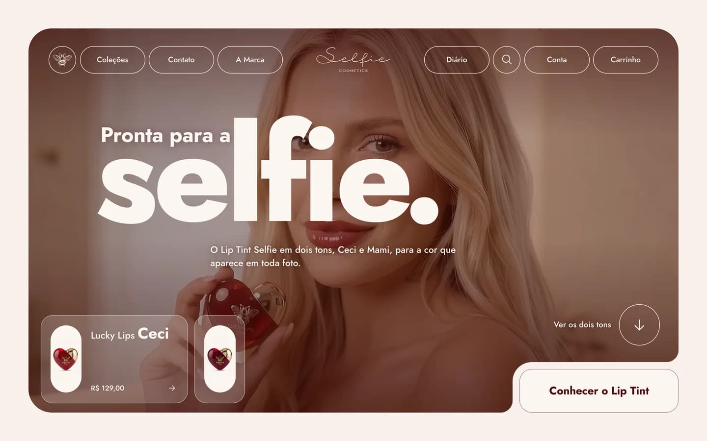 Página inicial da loja da Selfie Cosméticos.